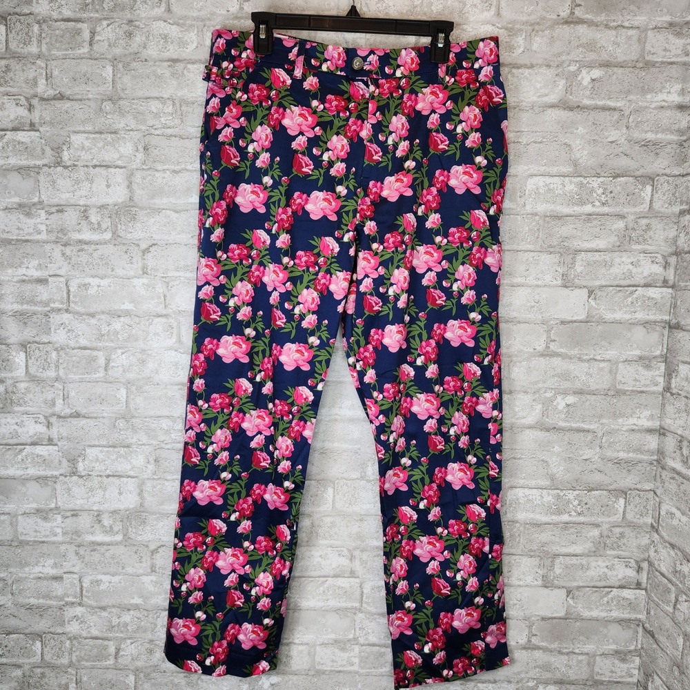 Royal & Awesome Floral Golf Pants Mens 36x30 Navy Pink Roses